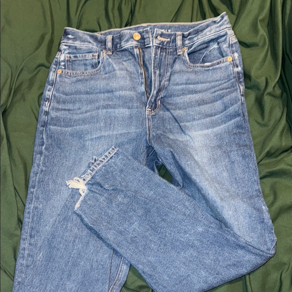 Levi's Blue Straight Leg Jeans with Distressed Details